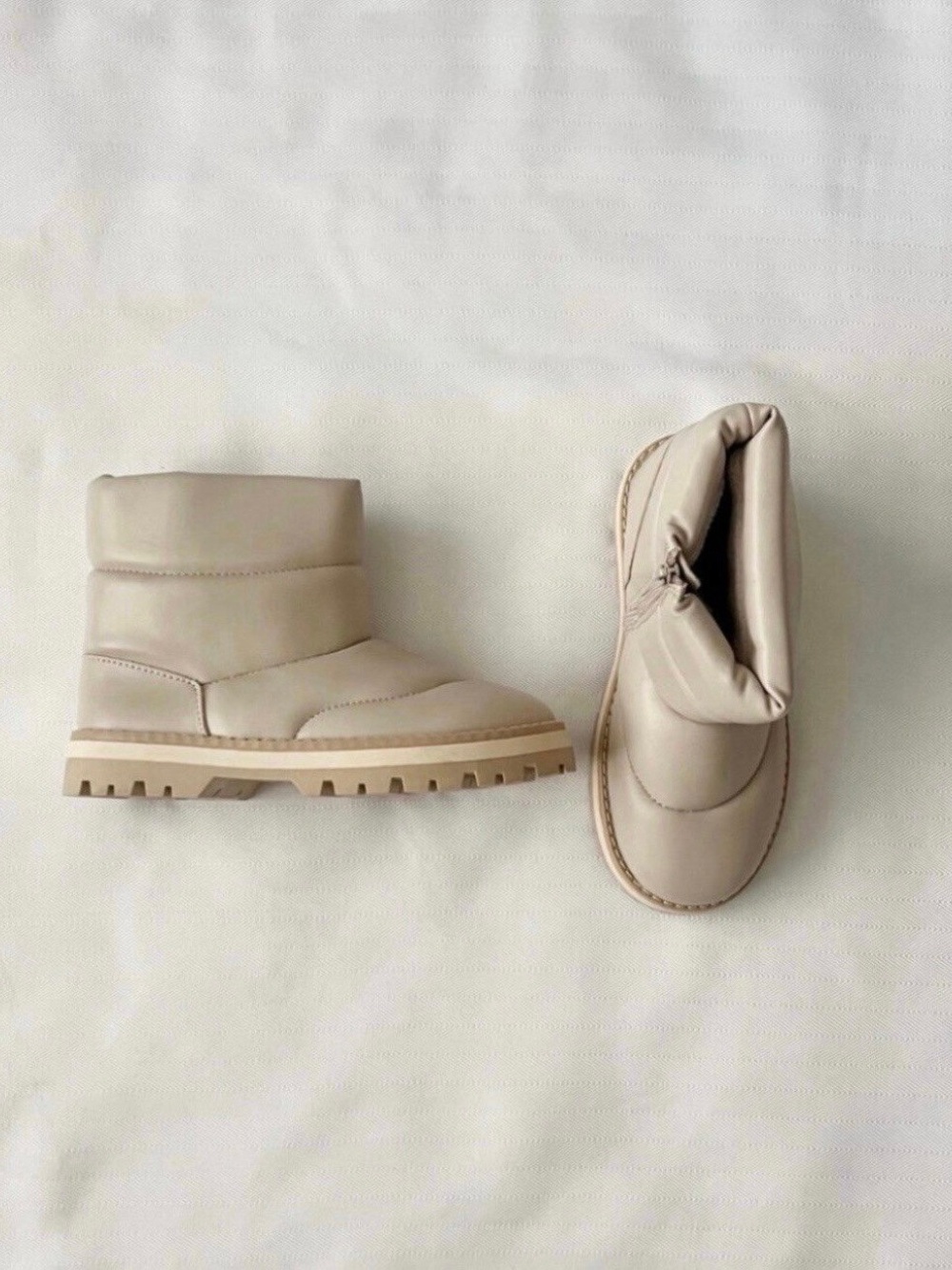 Minimalist Cream Puffer Ankle Boots - Girls